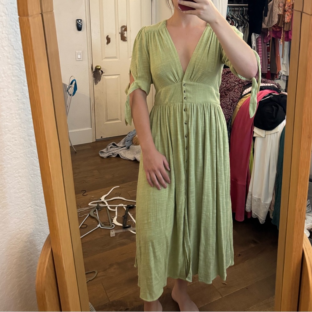 Free People Green Pleated Maxi Sundress